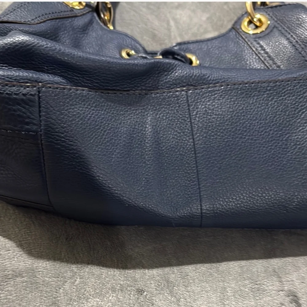 Michael Kors Navy Blue Shoulder Bag with Gold Accents